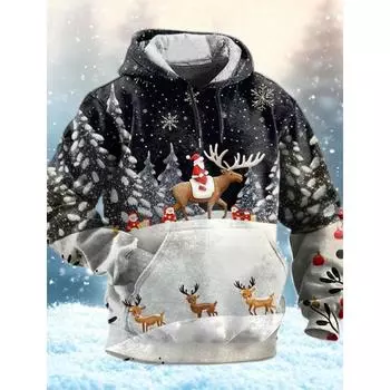 Санта-Клаус Мужская мода 3D принт толстовка Праздничная уличная одежда Рождественские толстовки с капюшоном и передним карманом Дизайнерская толстовка с капюшоном S