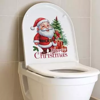 Санта-Клаус Наклейка на унитаз Украшение для ванной Наклейка на стену Крышка унитаза Самоклеящаяся бумага 30x30cm разноцветный