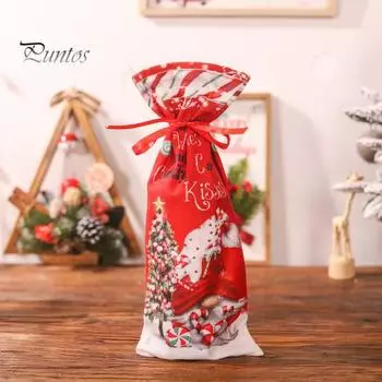 Санта-Клаус Олень Рождественская елка с рисунком Крышка для бутылки вина Шнурок Ткань Рукав для бутылки вина Веселые рождественские украшения Рождественский декор стола красный