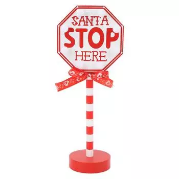 Санта-Клаус остановитесь здесь шест знак деревянный рождественский настольный декор со светодиодным теплым светом подарок