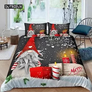Санта-Клаус Пододеяльник Рождественская тема Веселый Рождественский комплект постельного белья для детей Мальчики Девочки Роскошные снежинки Красный Зеленый Рождественский декор комнаты EU single(135x200cm)