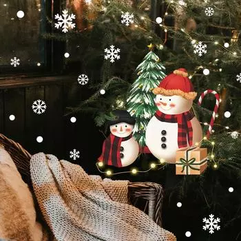 Санта-Клаус Рождественская елка украшена снежной атмосферой Стеклянные окна Наклейки на окна 28*28CM/fun-f271 UV