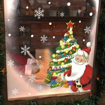 Санта-Клаус Рождественская елка украшена снежной атмосферой Стеклянные окна Наклейки на окна 28*38CM/fun-f264 UV