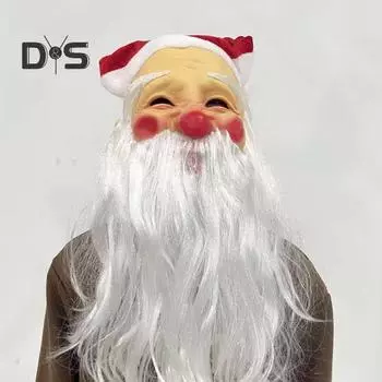 Санта-Клаус Рождественская шапка Борода Латексный капюшон Накладной маскарадный костюм Набор Забавный красный нос Щеки маскарадный костюм для вечеринки Реквизит One Size Xmas Santa Claus