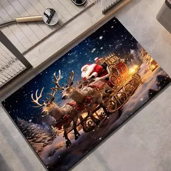 Санта-Клаус Рождественский коврик для ванной Впитывающие коврики для ног Нескользящий коврик для душа Туалетный коврик Быстросохнущий коврик для двери Моющийся 40cmx60cm