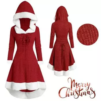 Санта-Клаус Рождественский маскарадный костюм Женский рождественский женский меховой капюшонный костюм S красный