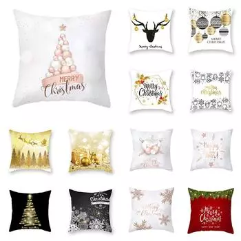 Санта-Клаус Рождественский орнамент с принтом Чехлы для подушек для дома Гостиная Украшение дивана Квадратная подушка из полиэстера Наволочка 40X40CM