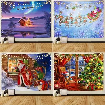 Санта-Клаус Рождественский снежный гобелен Рождественский фон Украшение гобелена Рождественский домашний фон 100x75cm