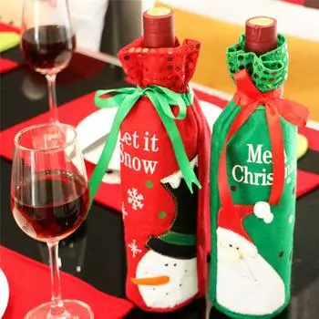 Санта-Клаус Снеговик Дизайн Крышка для бутылки вина Подарочные пакеты для красного вина Красивое рождественское украшение красный