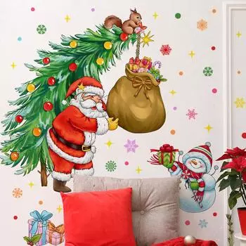 Санта-Клаус снеговик наклейка на стену спальня цвет происхождение снежинка декоративная наклейка на стену самоклеящаяся наклейка производитель