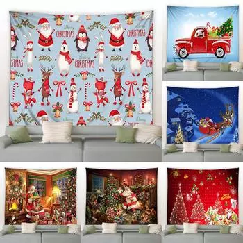 Санта-Клаус Снеговик Рождественская елка Подарочное украшение Печатный узор Гобелен для дома Гостиная Спальня Украшение стены Гобелен 100x75cm