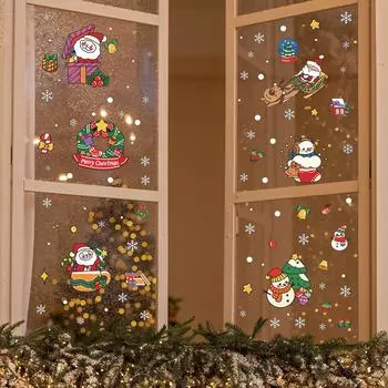 Санта-Клаус Снежинка Лось Праздничная Атмосфера Украшенные Стеклянные Окна Наклейки На Окна 19*30cm*6pcs/fun-f282