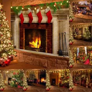 Санта-Клаус снежинки зимние ночи камин с принтом гобелен для дома, гостиной, спальни, украшение на стену, гобелен 95x73cm