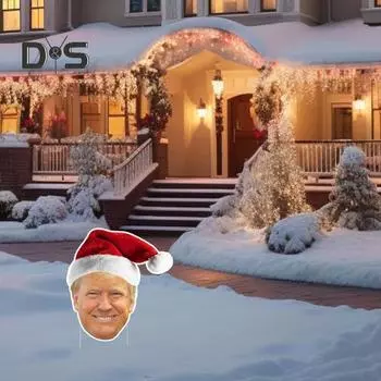 Санта-Клаус в шляпе Трампа Знак Рождества 2024 года на дворе с президентом H Stake Трампом Голова Украшение для сада на лужайке во дворе красный