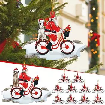 Санта-Клаус велосипедист Санта едет на велосипеде с собакой украшение рождественской елки старик велосипедист кулон Рождество Праздничная вечеринка Декор One Size