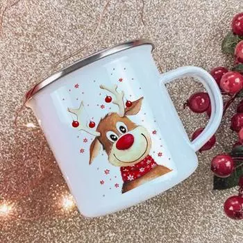 Санта-олень снеговик радуга принт креативные эмалированные чашки рождественская вечеринка напиток сок молоко вино пивная кружка кружки ручка посуда подарки 360ML