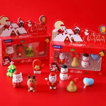 Santa Pencil Erasers Elk Christmas Stationery School Supplies Rubber Eraser Student A box random style 2