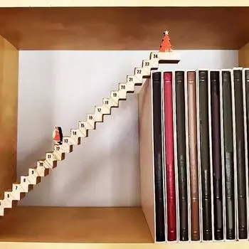 Санта поднимается по лестнице Рождественский обратный отсчет Адвент Календарь Календарь обратного отсчета Рождественская вывеска Обратный отсчет до Рождества Деревянный знак красный