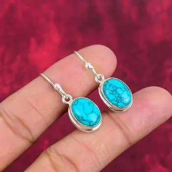 Серьги Santa Rosa Turquoise, драгоценные камни, серьги ручной работы из цельного серебра 925 пробы, ювелирные изделия последнего дизайна 1.50 Inches синий