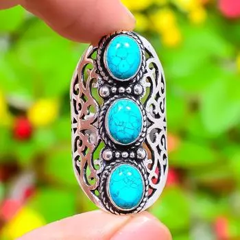 Santa Rosa Turquoise Gemstone Handmade 925 Sterling Silver Gift Ring Size 8 t9Q92