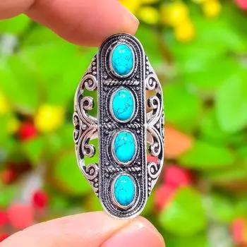 Santa Rosa Turquoise Gemstone Handmade 925 Sterling Silver Gift Ring Size 8 l3G38
