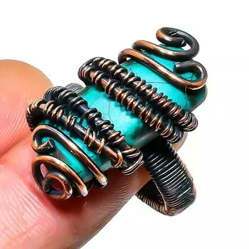 Кольцо-обертка из медной проволоки с бирюзовым камнем Санта-Роза, размер 8