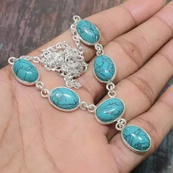 Санта-Роза Бирюзовый драгоценный камень стерлингового серебра 925 пробы Замечательное ювелирное ожерелье ручной работы 18 Inches циан