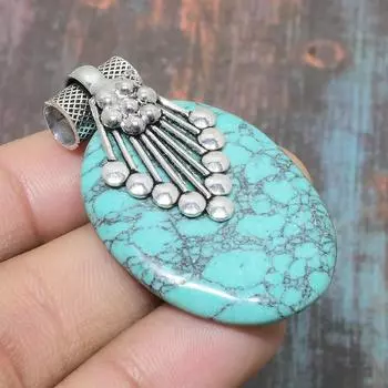 Санта-Роза Бирюзовый драгоценный камень стерлингового серебра 925 пробы ручной работы Щедрый ювелирный кулон 1.58 Inches циан