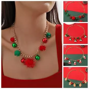 Санта-Рождественская ключичная цепочка с мультяшным плюшевым шариком, сладкое рождественское ожерелье с колокольчиком для женщин Christmas Tree