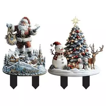 Санта рождественские садовые колья, Санта снеговик штекер знак рождественские украшения акриловые 2D двор знаки для уличных праздничных украшений белый