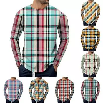 Санта-рождественский принт, весенне-осенняя мужская футболка с длинным рукавом, пуловер с круглым вырезом