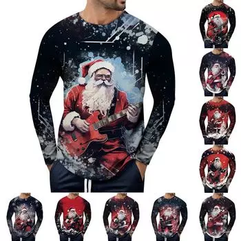 Санта-рождественский принт, весенне-осенняя мужская футболка с длинным рукавом, пуловер с круглым вырезом XL красный