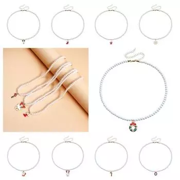 Санта Рождественское ожерелье Ключичная цепочка Мультяшный кулон Чокер Модное украшение из жемчужной цепочки A