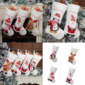 Санта/Снеговик/Лось/Пингвины Рождественский носок Большая вместимость Чулок Подвесной подарочный мешок для украшения домашнего праздничного сезона