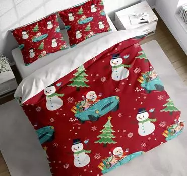 Santa Snowman Christmas Duvet Cover Set, Xmas Holiday Theme Bedding, Red Comforter, Double Full Queen King Size, Super Soft US Queen228x228cm