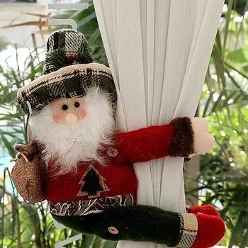 Santa Snowman Deer Christmas Curtain Buckle Cartoon Hanging Doll Plush Doll Curtain Holder Home Ornament Party Favors