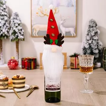 Santa Whimsical Hat And Antlers Wine Bottle Cover For Charming Festivities Christmas Antler Red Hat