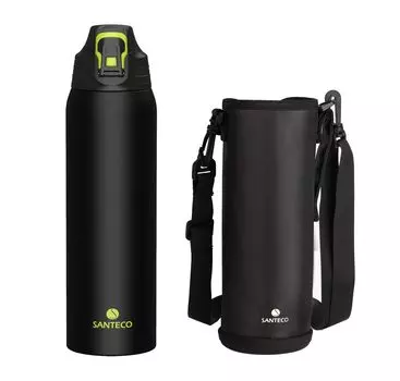 SANTECO Water Нержавеющая сталь Вакуумная Холодная Теплая Легко Прямая Напиток Стильная Бутылка NEVIS Черная, 1,5 Литра, Термос, 1500 МЛ, Бутылка, Спортивная, чёрный