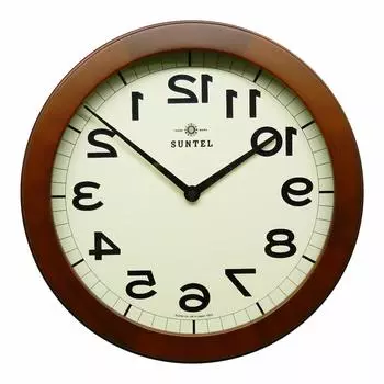 Santel Wall Clock Brown Diameter 330 x 45mm Brain Wooden Reverse Wall Clock BR Training! (Brown) QL889-BR