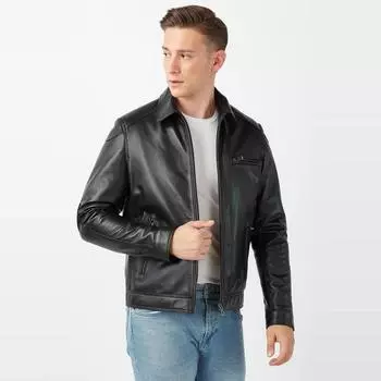 Santino Черное мужское пальто из натуральной кожи