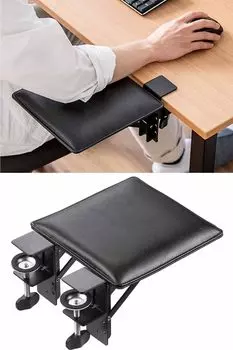 Sanwa Direct Armrest Clamp Fixed Retrofit PU Leather Width 23cm x Depth 24cm Folding Mouse Table Desk Table Extension Elbow Rest 200-TOK024BK