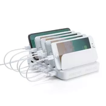 Sanwa Direct Charging Station USB Charger 6 Ports Max Smartphone/Tablet 9.6A/48W 700-AC020W