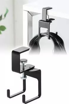 Sanwa Direct Desk Hook Clamp Headphone Hanger Load Capacity 3kg Steel Hooks 2 Black 200-CB033BK чёрный