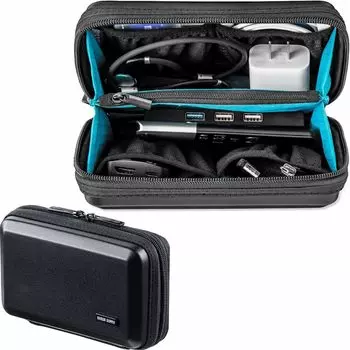 Sanwa Direct Gadget Pouch Hard Travel Pouch Freestanding Double Zipper Black 200-BAGIN033BK