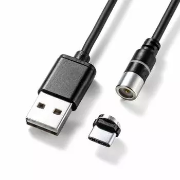 Sanwa Direct USB-кабель для зарядки с магнитом и светодиодом USB 2A Type-C, съемный, дисплей, двухсторонний штекер, совместимый, 1 м, черный, 500-USB063 (1 кусок) чёрный