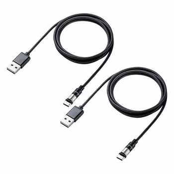 Sanwa Direct USB зарядка магнитная светодиодная USB 2A 1м черный кабель Type-C, съемный, дисплей, двухсторонний штекер, совместимый, [Набор 2]