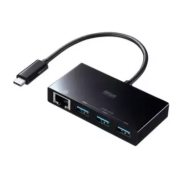 Sanwa Supply Gigabit LAN Adapter with USB Hub Black Type-C USB-3TCH19RBKN чёрный