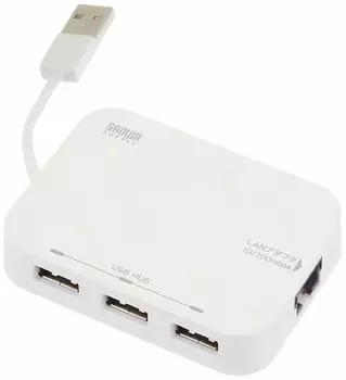 Sanwa Supply hub with LAN adapter 3-port USB2.0 built-in (white) USB-HLA306WN белый