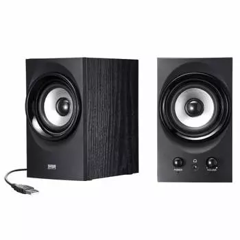 Sanwa Supply Высокомощный USB-динамик с выходом 25,6 Вт, усиление басов, пассивный радиатор, черный MM-SPU9BK