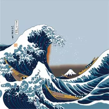 Sanyo Shoji Jiyufu Большой Фуросики Хокусай Рами шириной 118 см Укиё-э 27-053060 Прибл.